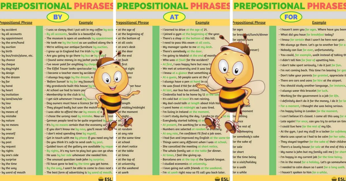 Prepositional Phrases with BY, AT, IN and FOR in English (with Useful Examples) 1