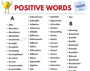 Positive Words Vocabulary List