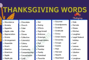 Thanksgiving Vocabulary Word List