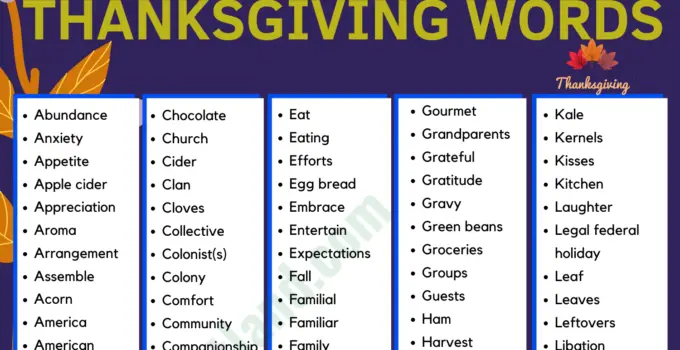 Thanksgiving Vocabulary Word List 1