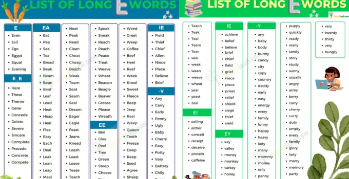 Long E Sound, List of Long E Words 1