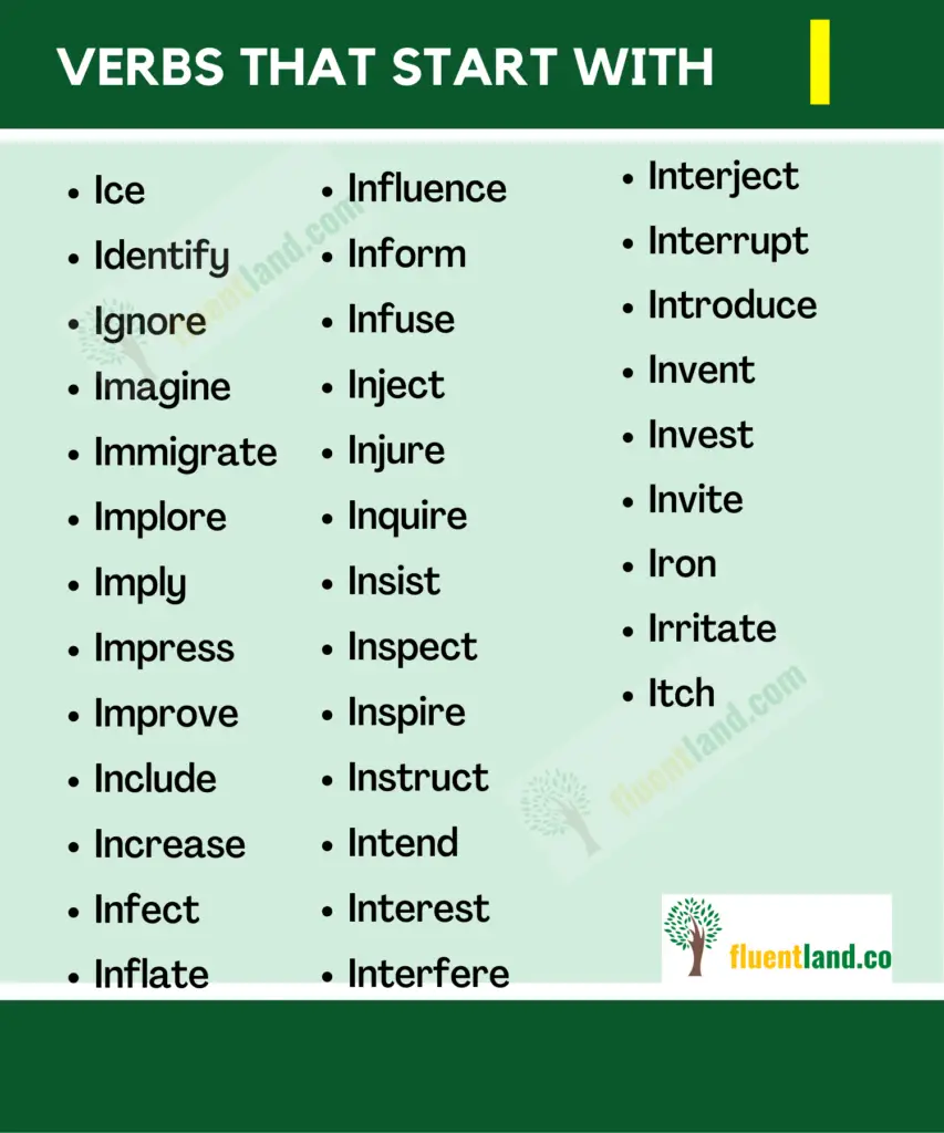 Verbs Vocabulary Word List - Verbs that start with Letters 10