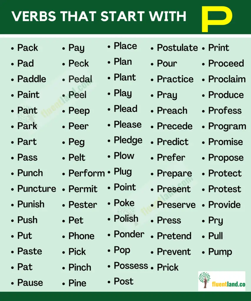 Verbs Vocabulary Word List - Verbs that start with Letters 13