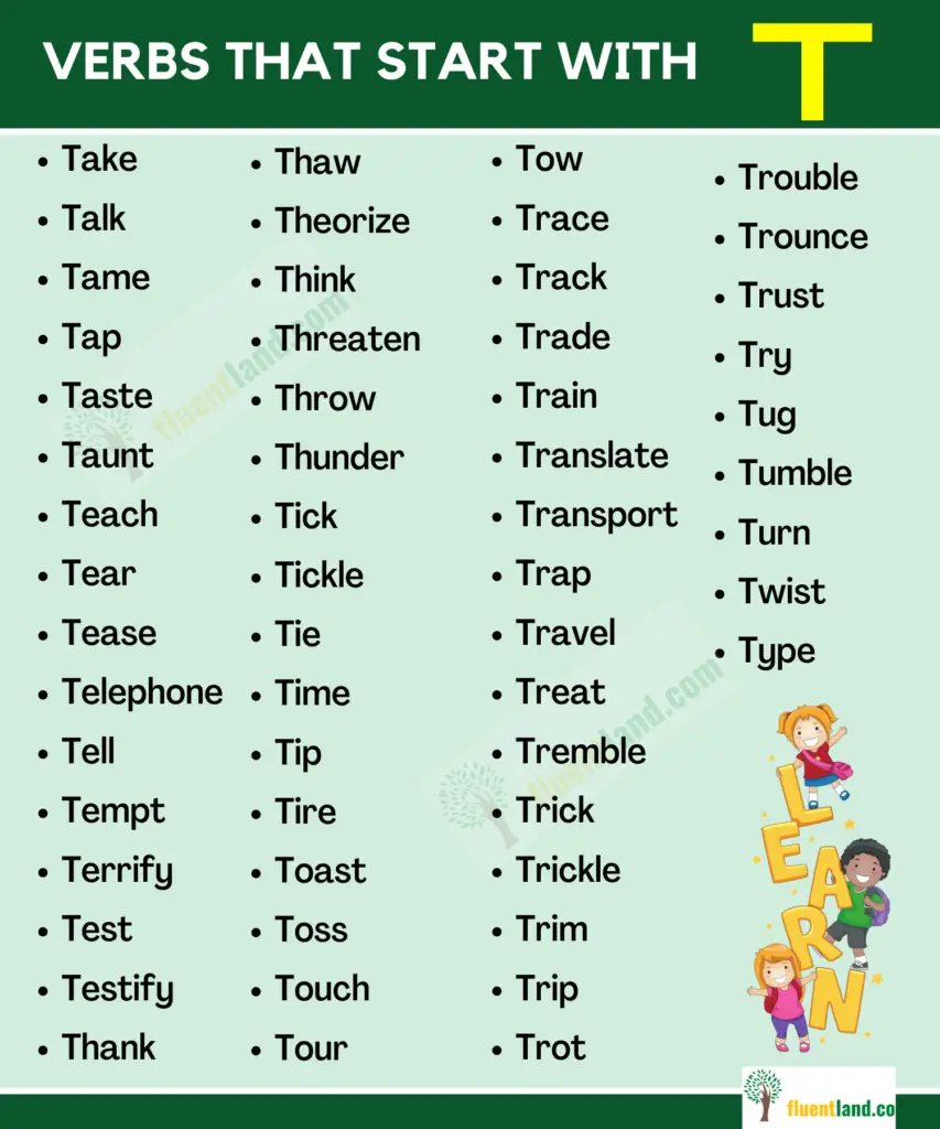 Verbs Vocabulary Word List - Verbs that start with Letters 16