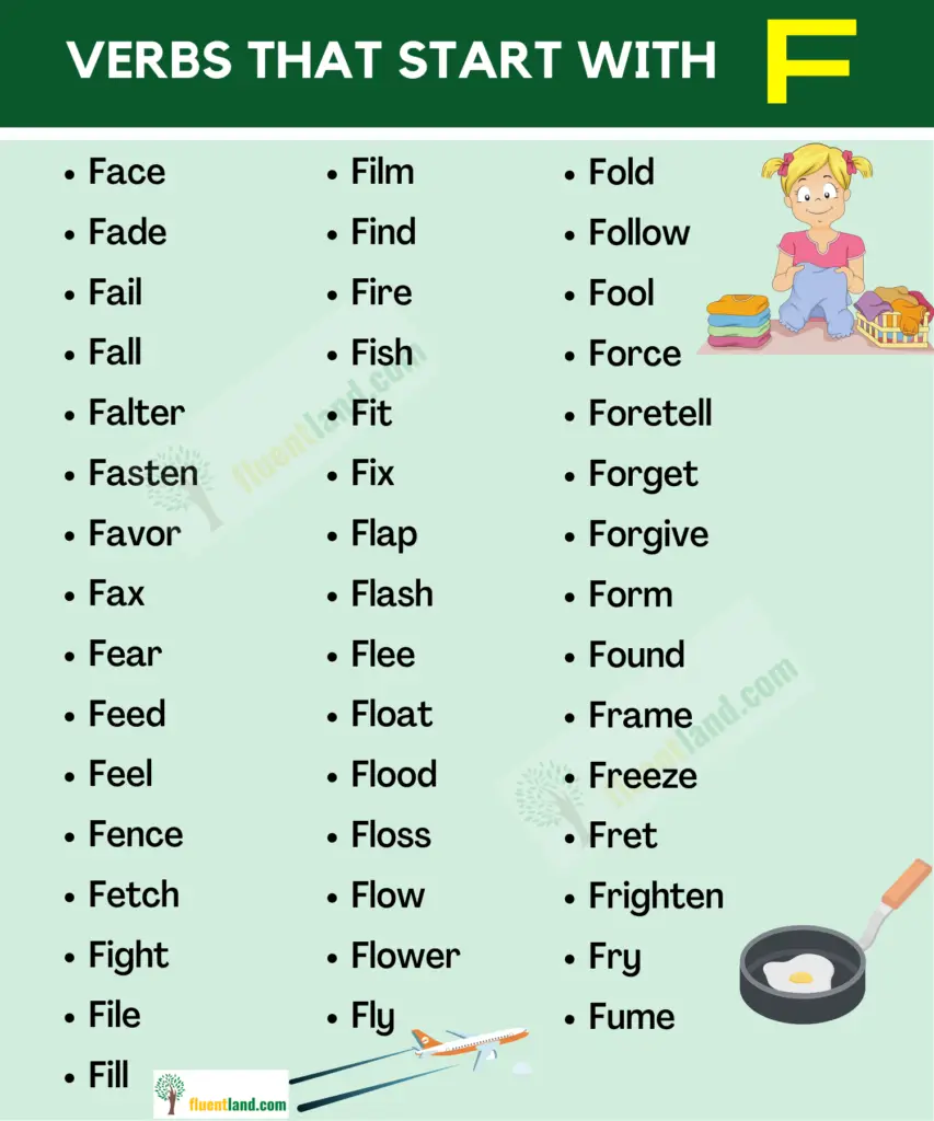 Verbs Vocabulary Word List - Verbs that start with Letters 7