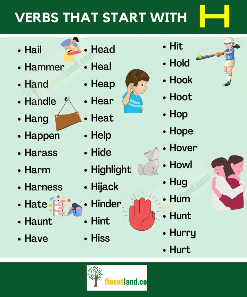 Verbs Vocabulary Word List - Verbs that start with Letters 9